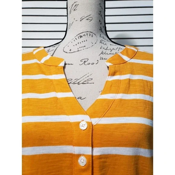 Caribbean Joe Roll Tab Shirt Women's Large Orange Striped V-Neck Long Sleeve Top - Picture 2 of 12